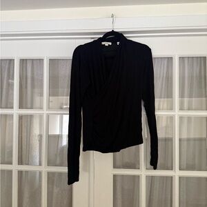 Vince Black Wrap-Style Long Sleeve Top